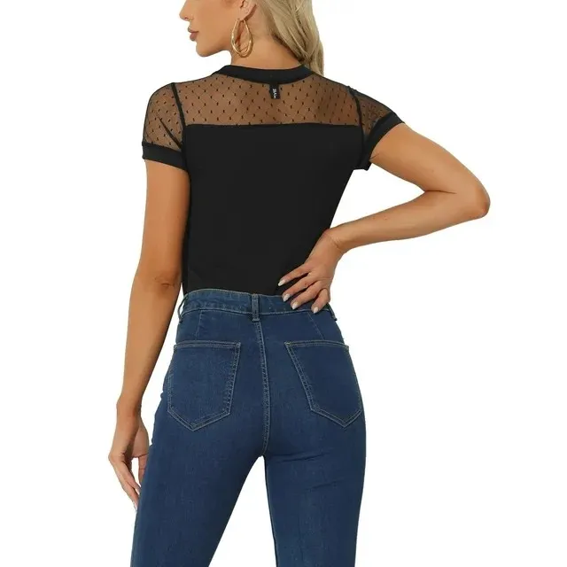Short Sleeve Bodysuit Mesh Knit Top